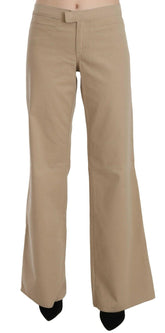 Just Cavalli Beige Cotton Mid Waist Flared Trousers Pants -   -  Just Cavalli.